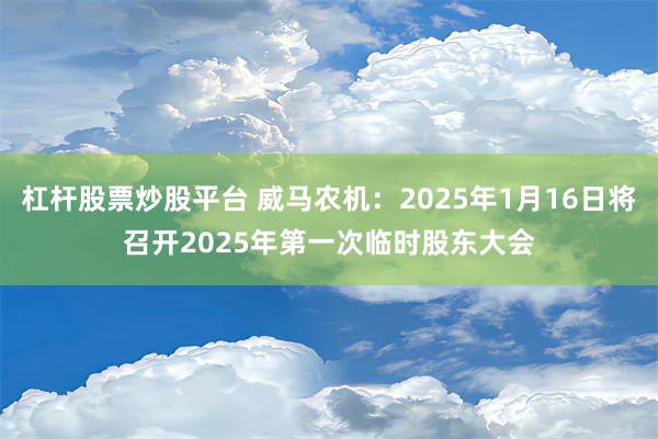 杠杆股票炒股平台 威马农机：2025年1月16日将召开2025年第一次临时股东大会